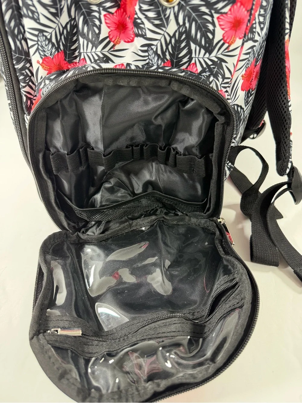 Tropical Floral Hibiscus Makeup Artist Backpack Travel Organizer USB